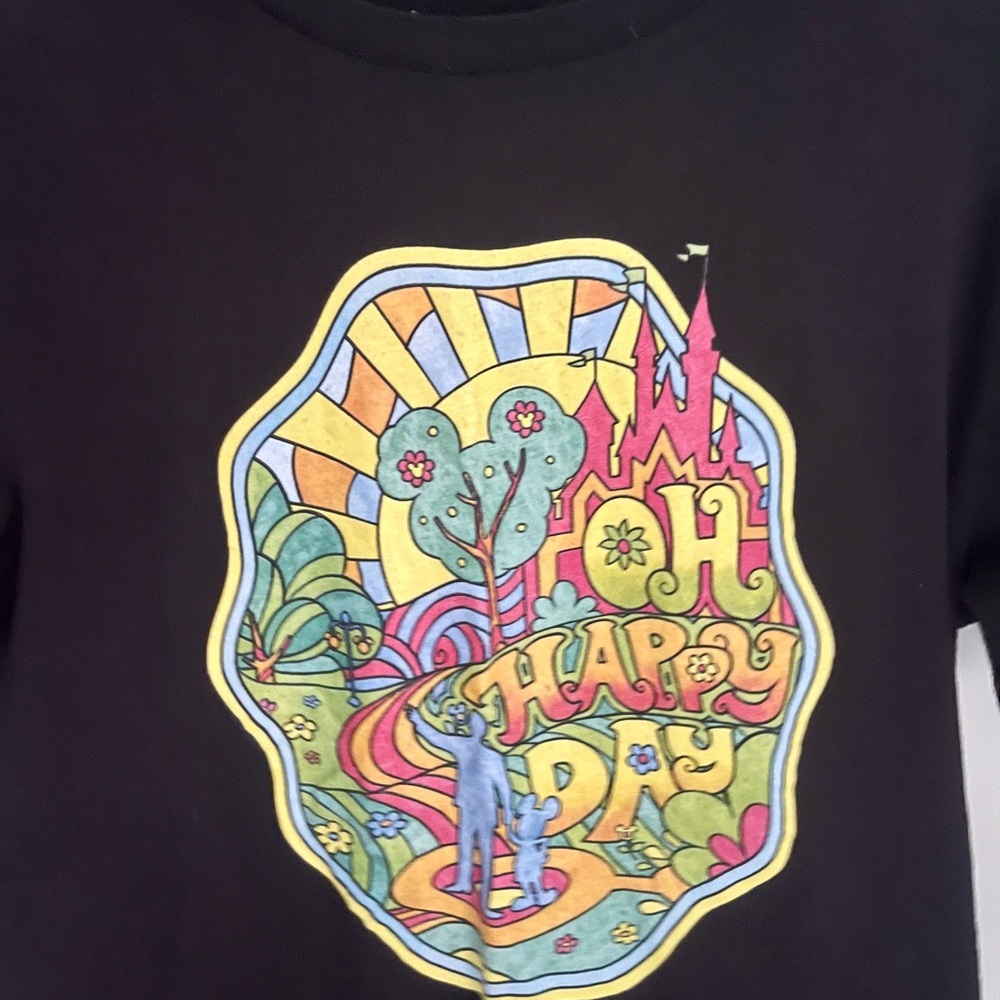 Disney Oh Happy Day Black Tee Womens Large - Picture 3 of 4